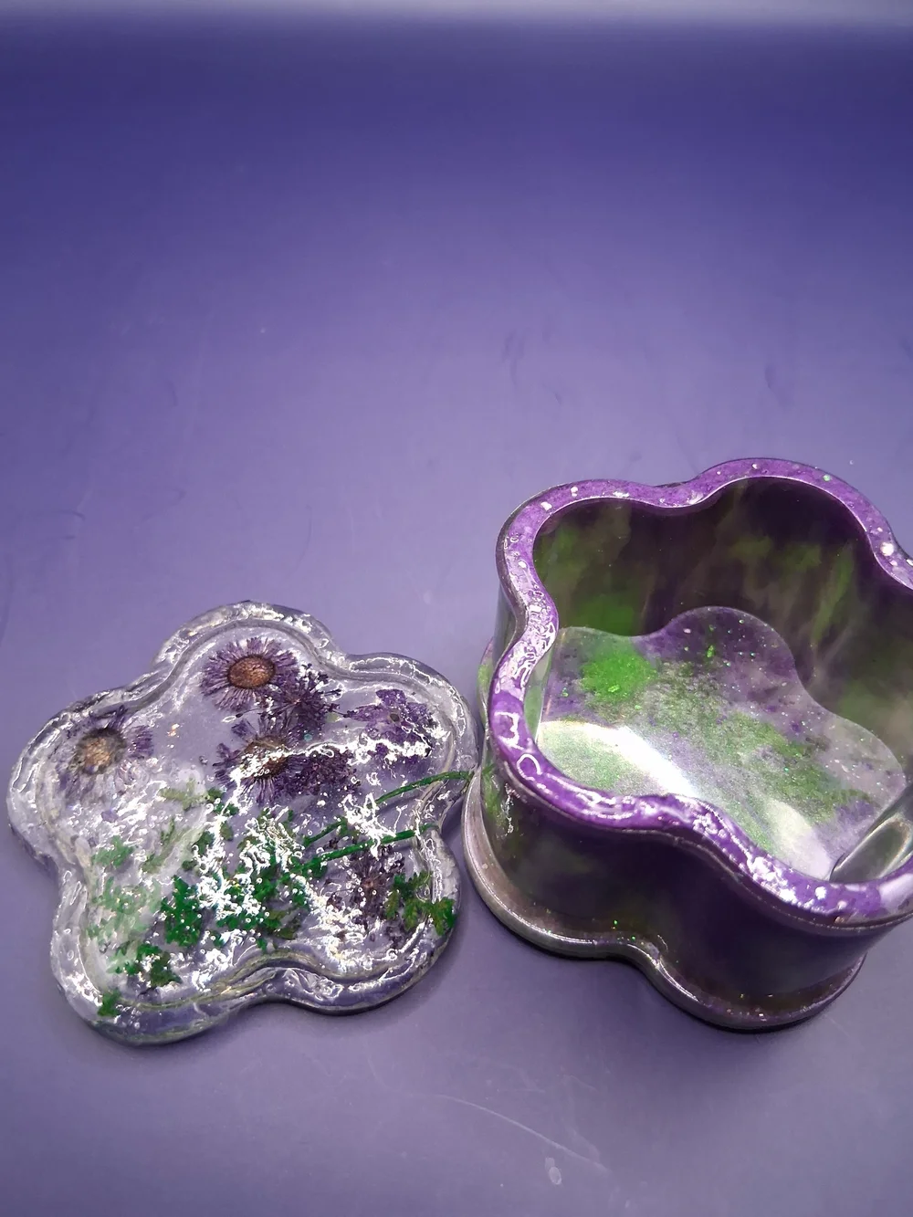 Purple and Green Flower Trinket Box